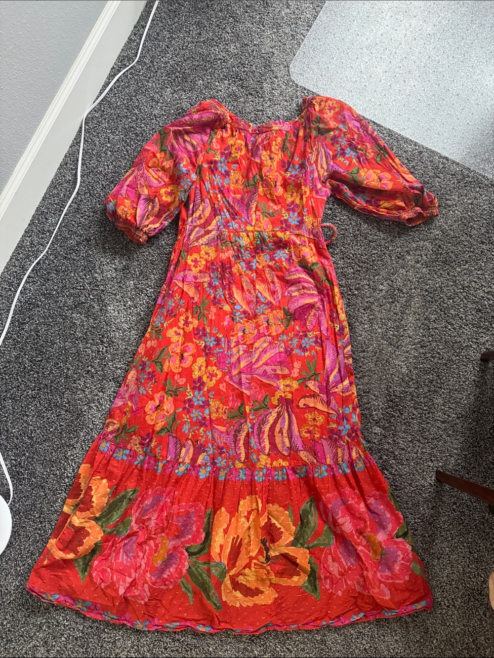 FarmRio Vibrant Floral Wrap Maxi Dress - Red - Picture 3 of 3